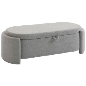 Puff banco de almacenaje ovalado 129x48,5x44 cm terciopelo teddy gris claro carga 200 kg