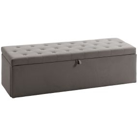Puff banco de almacenaje 141L 137x41x42 cm terciopelo gris carga 240 kg