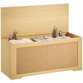 Baúl de almacenaje 108 L con panel de ratán, tapa elevable, 80x40x45 cm, roble