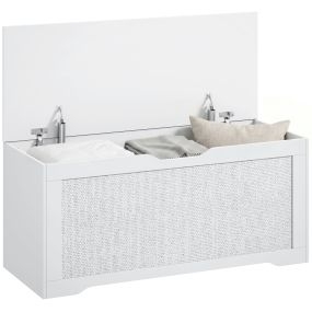 Baúl de almacenaje 136 L con panel de ratán, tapa elevable, 100x40x45 cm, blanco