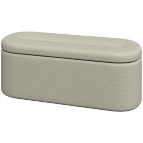 Banco de Almacenaje, Puff Almacenaje Tapizado en Lino con Tapa Cierre Suave, Diseño Ovalado, Baúl para Sala de Estar, Dormitorio, Entrada, Carga 220 kg, 116x42x44 cm, Gris