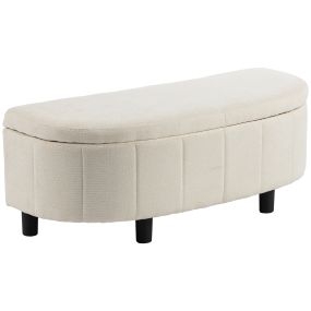 Banco de Almacenaje, Puff Almacenaje Tapizado en Chenilla con Tapa Elevable Hidráulica, Diseño Semicircular para Sala de Estar, Dormitorio, Entrada, Carga 220 kg, 118x45x44 cm, Blanco Crema