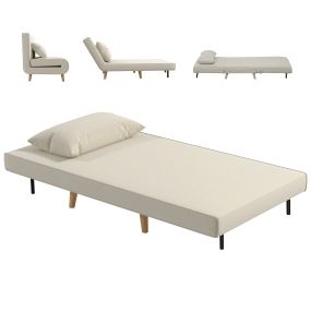 Sofá cama individual 3 en 1 plegable con respaldo ajustable, 94x78x80 cm, crema