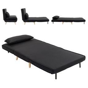 Sofá cama individual 3 en 1 plegable con respaldo ajustable, negro, 94x78x80 cm