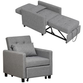 Sofá cama 1 plaza 3 en 1 tapizado en lino gris 69x82,5x84 cm