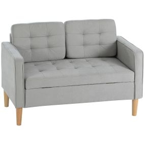Sofá de 2 plazas de terciopelo con almacenamiento, patas de madera, gris claro, 117x62x78 cm