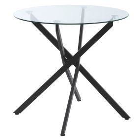 Mesa de comedor redonda de cristal templado transparente con patas cruzadas de metal negro Ø80x75 cm