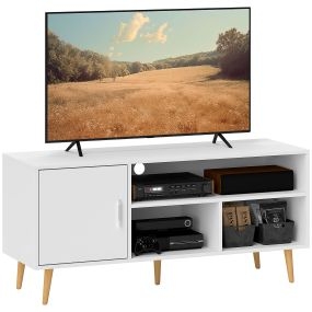 Mueble de TV para televisores de hasta 60" con armario y 3 compartimentos 120x40x55 cm blanco