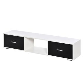 Mueble de TV moderno para televisores de hasta 60" con 2 cajones y compartimento abierto 140x30x32 cm blanco y negro