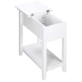 Mesa auxiliar mesita de noche con tapa abatible y estante de almacenamiento 60,5x32,5x70 cm blanco