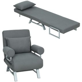 Sofá cama 1 plaza 3 en 1 tapizado en lino sintético gris oscuro 73x78x81 cm
