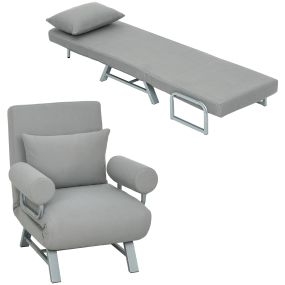 Sofá cama 1 plaza 3 en 1 plegable tapizado en lino sintético gris claro 73x78x81 cm