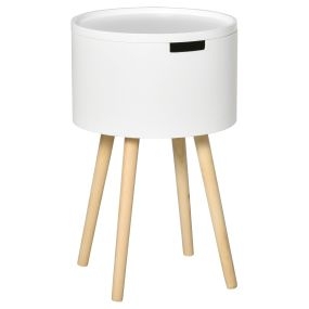 Mesa auxiliar moderna con tapa extraíble y patas de madera Ø38x63 cm blanco