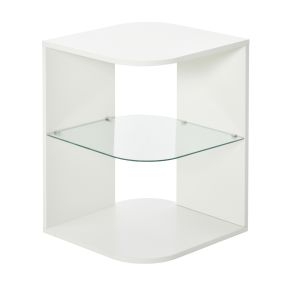 Mesita auxiliar moderna con 3 estantes y tablero de cristal 40x40x56 cm blanco
