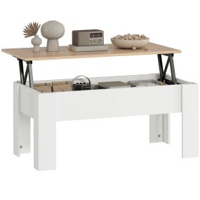 Mesa de centro elevable con espacio oculto de almacenaje 100x50x45-58,5 cm blanco y natural