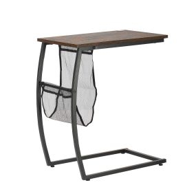 Mesa auxiliar en C con bolsillo de almacenaje estilo industrial marrón rústico 53x35x64,5 cm