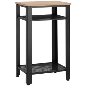 Mesa auxiliar estilo industrial con 2 estantes de rejilla de metal, roble y negro, 45x35x75 cm