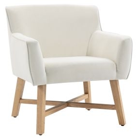 Butaca de salón tapizada en terciopelo crema con patas de madera 67x65x74 cm