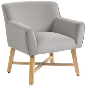 Butaca de salón tapizada en terciopelo gris claro con patas de madera 67x65x74 cm