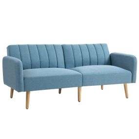 Sofá cama 2 plazas moderno 173x75x73 cm tapizado en lino sintético azul claro