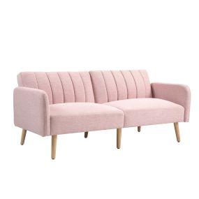 Sofá cama 2 plazas moderno 173x75x73 cm tapizado en lino sintético rosa