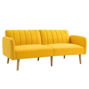 Sofá cama 2 plazas moderno 173x75x73 cm tapizado en lino sintético amarillo