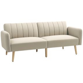 Sofá cama moderno 2 plazas 173x75x73 cm tapizado en lino sintético beige con respaldo ajustable