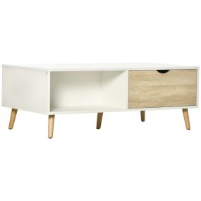 Mesa de centro moderna con 2 cajones y compartimientos abiertos 106x58x39,5 cm blanco