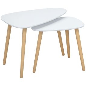 Juego de 2 mesas de centro nido modernas con patas de madera de pino, blancas