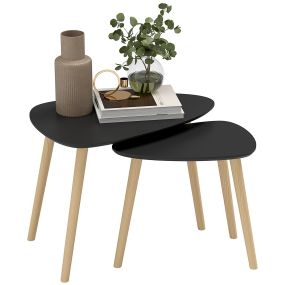 Juego de 2 mesas de centro nido modernas con patas de madera de pino negras