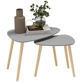 Juego de 2 mesas de centro nido modernas con patas de madera de pino, gris