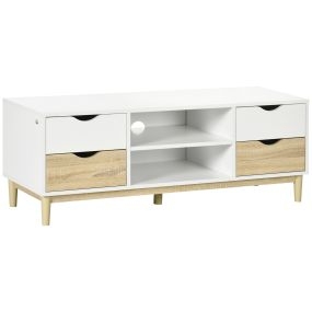 Mueble TV para televisores de hasta 55 con estantes y 4 cajones 120x40x44,5 cm blanco y roble