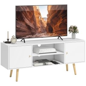 Mueble de TV blanco con 2 puertas y 2 estantes para televisores de hasta 55 pulgadas 120x34x50 cm