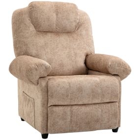Sillón relax reclinable manual de terciopelo beige con reposabrazos y reposapiés