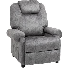 Sillón relax reclinable manual de terciopelo gris con reposabrazos y reposapiés, 135º