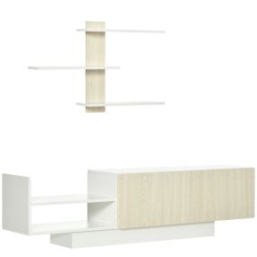 Mueble de salón para TV con mesa 150x31,5x40 cm y estante de pared 95,5x16x60 cm estilo moderno natural