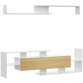 Conjunto de muebles de salón para TV de pared hasta 65" o de pie hasta 40" blanco y natural