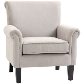 Butaca tapizada en tela gris con reposabrazos, asiento extraíble y lavable, patas de madera, 79x72,5x88 cm, 150 kg