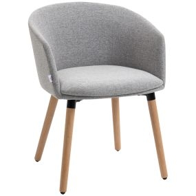 Silla de comedor tapizada en lino sintético con reposabrazos y patas de madera gris 57x56x72 cm