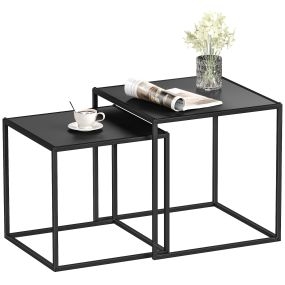 Juego de 2 mesas nido cuadradas de acero negras para salón dormitorio y oficina 40 y 35 cm