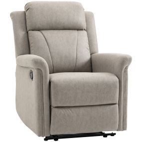 Sillón relax reclinable manual de tela gris con reposabrazos, reposapiés y respaldo alto
