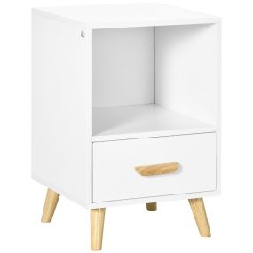 Mesa auxiliar moderna con 1 cajón y compartimento de almacenamiento 40x40x62 cm blanco