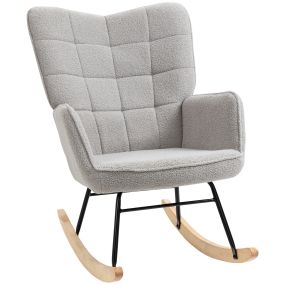 Silla mecedora de borreguito con respaldo alto, patas de madera de haya, gris