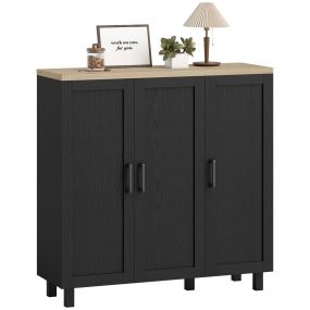Aparador estrecho de 3 puertas con estantes ajustables negro 90x30x90 cm