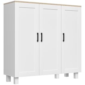 Aparador estrecho de 3 puertas con estantes ajustables negro y blanco 90x30x90 cm