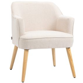 Butaca de Salón Moderna, Sillón Lectura Tapizado en Lino con Patas de Madera, Reposabrazos Acolchado Grueso y Almohadillas Ajustables para Dormitorio, Oficina, Estudio, Carga 120 kg, Crema