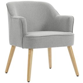 Butaca moderna tapizada en lino gris claro con patas de madera, reposabrazos acolchados, 120 kg