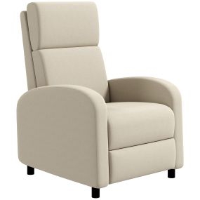 Sillón relax reclinable manual tapizado en lino sintético con reposapiés crema