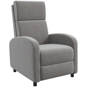 Sillón relax reclinable manual tapizado en lino sintético gris con reposapiés y respaldo alto