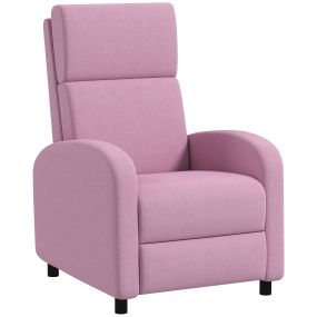 Sillón relax reclinable manual tapizado en lino sintético con reposapiés respaldo alto rosa